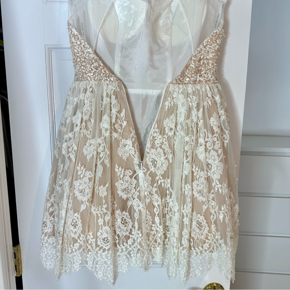 Sherri Hill Ivory mini sequin lace cocktail dress size 2 dress style #2957 - Picture 7 of 10